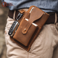 Ready Stock EDC Men Leather Vintage Mobile Phone Case Loop Waist Holster Pouch Case Portable Waist Bag Travel Hiking Belt Pouch Purse