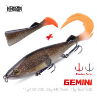 Kingdom GEMINI เหยื่อตกปลา14G 28G 41G Sinking Wobblers ABS Body T-Tail และเปลวไฟหาง SwimBaits Soft Lure สำหรับ Pike