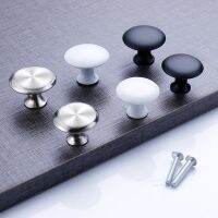 European Mushroom Porcelain White Black Single Hole Handle Modern Simple Wardrobe Cabinet Round Stainless Steel Drawer