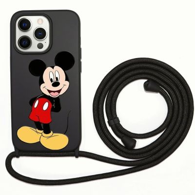 เคสสายชาร์จมือถือ Minnie Love Mickey,เคสสายคล้องคอสายสำหรับ Iphone 14 MiNi 12 Pro Max 11 Plus