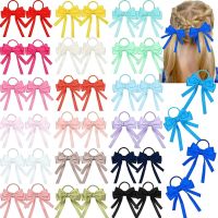 ✇ 2PCS Elastic Hair Ties Rings Boutique Fabric Fringes Bows Grosgrain Ribbon Ponytail Holder Rubber Hair Bands Hair Accessories