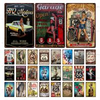 America Route 66 Wall Plate Poster Pin Up Girl Tin Sign Vintage Metal Plaques Decor For Garage Motor Car Club Art Iron Painting