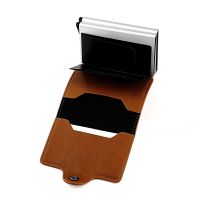 RFID Blocking Mens Credit Card Holder Leather Bank Card Wallet Double Metal Automatic Card Holder Men Purse Man Card Wallet