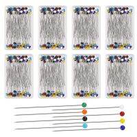 800Pcs Fabric Sewing Needles-Cutout 8 Boxes of Straight Needles with Colored Spherical Glass Heads,for Craft Dress DIY