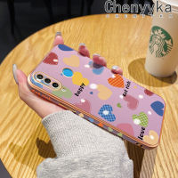 เคส Chenyyyka สำหรับ Huawei Nova 4e P30เคสบางลายการ์ตูนเคสมือถือดีไซน์ใหม่สี่เหลี่ยมขอบสีหัวใจความรักเคสฝาปิดเลนส์แบบนิ่ม