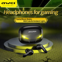 AWEI T35หูฟังเล่นเกม TWS แฮนด์ฟรี,ดีเลย์ต่ำเสียงเบสลึก HiFi หูฟังสเตอริโอไร้สายแท้พร้อมไมโครโฟน