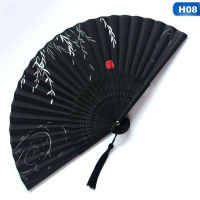 【CW】Chinese Japanese Folding Fan Wooden Shank Classical Dance Fan พู่คุณภาพสูง Elegent Female Fan