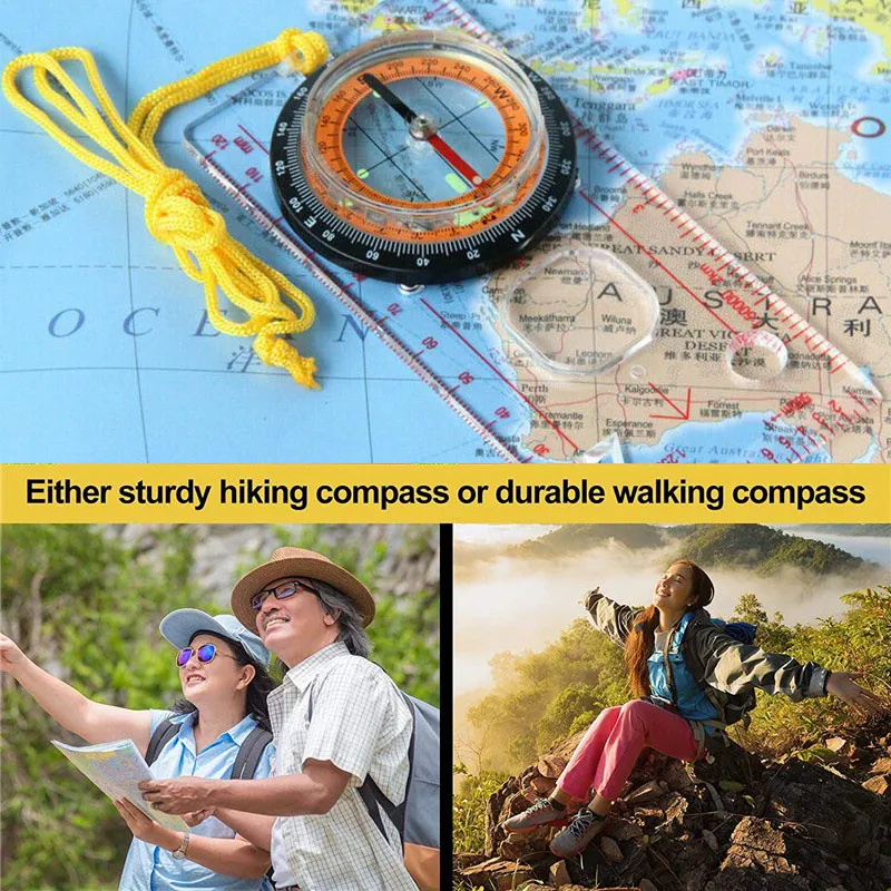 Portable Compass With Ruler Scale For Scout Hiking Camping Boating;  Orienteering Map; Professional Magnifying Compass