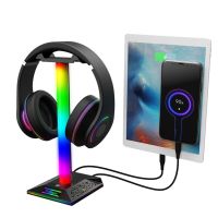 RGB Headphone Stand Dual USB Port 3.5mm Audio Touch Control LED Strip Light Desk Gaming Headset Holder Hanger Display Shelf