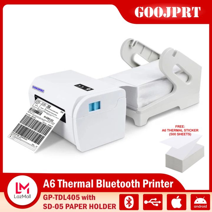 GOOJPRT A6 Bluetooth Thermal Label Printer GP-TDL405 SD-05 Shipping Label  Sticker Wireless High Speed Print for PC Windows Mac Smartphone Android and  IOS (with free A6 Thermal Sticker Paper 500 Sheets)