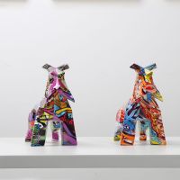 Animal Graffiti Art Resin Craft Ornaments Bright Coloured Standing Schnauzer Figurines Ornament Dog Lover Gifts Home Decor