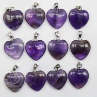 Wholesale Natural Stone Amethysts Quartz Crystal Agates16mm Heart Pendant for DIY Jewelry Making Necklace Accessories 30pcs