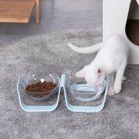 Cat Double Bowl Kitten Dog Bowl Transparent Material Non-slip Food Bowls Feeder for Cats with Protection Cervical Comedero Gato