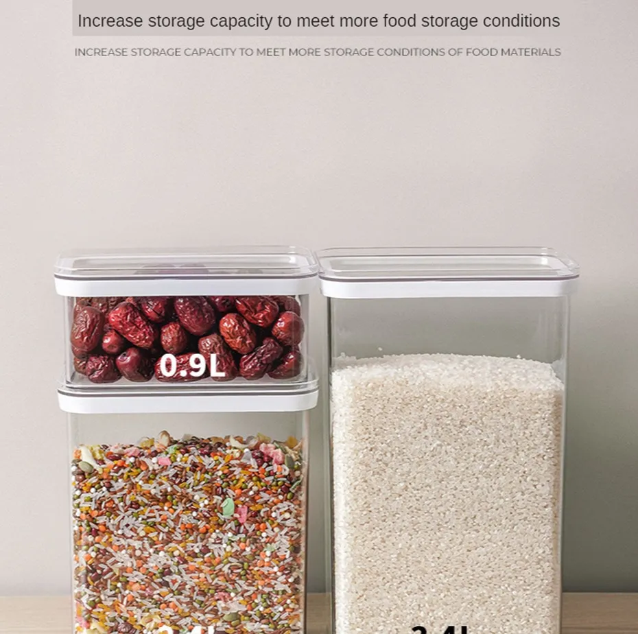 0.9L/2.4L/3.4L Plastic Storage Box Transparent Food Container Jars for Bulk  Cereals Sugar Case Kitchen Organizer Accessories