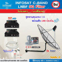 Thaisat C-Band 1.5M (ขางอ 120 cm.Infosat) + infosat LNB 2จุด รุ่น C2+ (5G) ตัดสัญญาณรบกวน + PSI S2x HD 2 กล่อง พร้อม สายRG6 20 m.x2