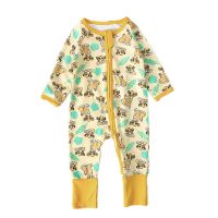 [COD] Boys and girls European spring autumn style long-sleeved round neck zipper romper cartoon print jumpsuit long childrens