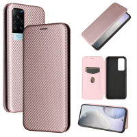 Vivo X60 Case, EABUY Carbon Fiber Magnetic Closure with Card Slot Flip Case Cover for Vivo X60