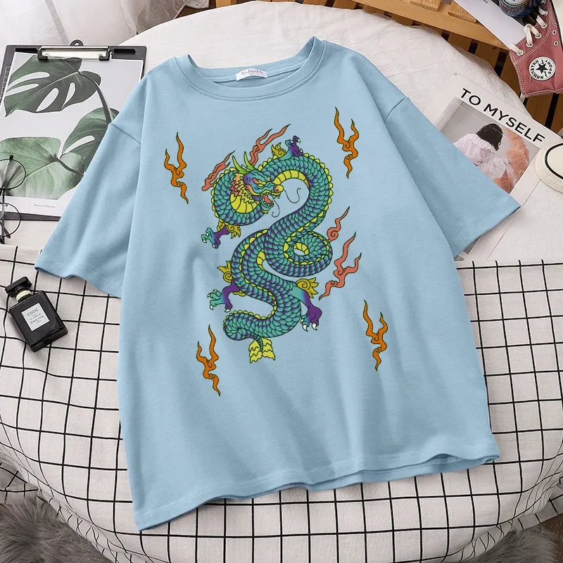 Men's T-Shirt Cotton T-Shirts Harajuku Dragon Women's Clothing Y2K Tops  Aesthetic Vintage Femme T-Shirts Style Oversize T-Shirt Gold, 4XL