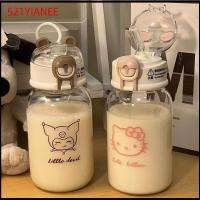 521YIANEE Cinnamoroll ขวดน้ำพร้อมหลอด คุโรมิ อะนิเมะ แก้วน้ำดื่มแก้ว การ์ตูนน่ารักๆ กันรั่วซึม ขวดน้ำการ์ตูนอะนิเมะ เด็กนักเรียนชายหญิง