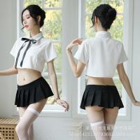 [COD] lingerie sexy see-through student white collar bow uniform temptation British plaid pleated