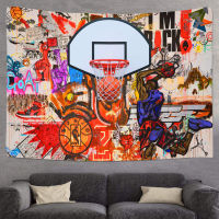 Street Basketball Tapestry Graffiti Wall Hip Hop Hippie Wall Hanging Tapestries For Bedroom Decor Party Banner Room Decoration Wall Hanging Cloth Background Wall Cloth Hanging Wall Decoration (สี่ขนาดให้เลือก)