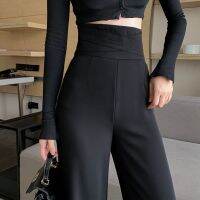 COD dsfgerrety Summer Womens Suit Pants 2022 Sexy Straight Trousers Womens Fluid Black Ice Silk High Waist Korean Style Fashion Elegant Casual