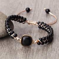 4MM Black Onyx Braided Bracelet Fashion Obsidian Pendant Handmade Adjustable Women Wrist Bangle Buddhist Men Prayer Jewelry Gift Charms and Charm Brac