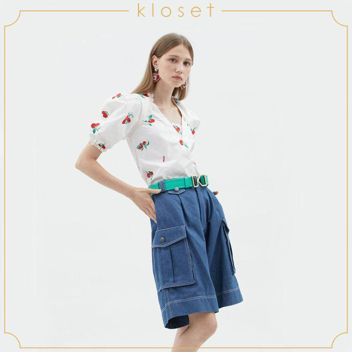 kloset-side-pocket-pants-pf21-p003-กางเกงขาสั้น-ผ้าพื้น-กางเกงผู้หญิง-กางเกงแฟชั่น