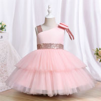 2021 New Girls Sleeveless Bow Mesh Princess Dress Children Elegant Party Tufted Dresses Childrens Clothing 1-5 Years Old