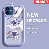 เคส JIUMOO สำหรับ iPhone 12 iPhone 12 Pro Max เคสลายการ์ตูนมนุษย์อวกาศสีสันสดใสน่ารักกล้องมอนสเตอร์น้อยนิ่มสำหรับเลนส์กันกระแทกแบบใสเคสมือถือป้องกันซิลิโคนเรียบง่ายปลอกความคิดสร้างสรรค์โปร่งใส