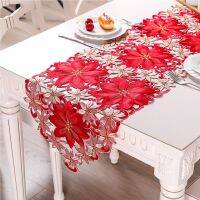 Double Thickness Rustic Embroidered Floral Table Runners Christmas Decorations