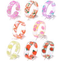 8Pcs Resin Fruit Rings Set Cute Transparent Plastic Resin Ring Jewelry for Women Teen Girl Indie Aesthetic