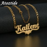 Atoztide Customized Name Hip Hop Letter Necklace Double Thick Plated Figaro Chain Piercing Carving Pendants for Women Gift Fashion Chain Necklaces