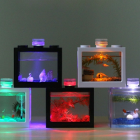 ตู้ปลาขนาดเล็กนิเวศวิทยาขวดกันน้ำแสง Microlandscape แสง LED แบตเตอรี่ที่มีสีสัน Betta ปลาแสงถัง