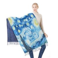 {Warm scarf}แฟชั่นผ้าพันคอแคชเมียร์สำหรับผู้หญิงหรูหรา Vangogh Starry Night Shawl ฤดูหนาว Warm Wraps Foulard สุภาพสตรีหนายาวผ้าห่มผ้าพันคอ