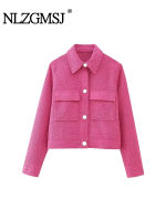 Nlzgmsj TRAF 2023ใหม่ฤดูใบไม้ร่วง Casual Rosered สั้น Blazer แฟชั่นผู้หญิง Single Breasted Double Pockets Crop Jackets