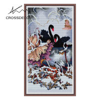 Crossdecor Cross Stitch ออกแบบใหม่สัตว์รูปแบบ Aida 14CT 11CT ผ้า Handmade ปักชุดพร้อมวัสดุสำหรับผู้เริ่มต้นตกแต่งสำหรับ Sala Wall - The Black Swan ในฤดูหนาว