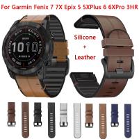 สายรัดข้อมือหนังซิลิโคนสำหรับ Garmin Fenix 6 6X Pro 7 7X 5 5X Plus Epix Strap Enduro 2 MK1 MK2i 22มม. 26มม.