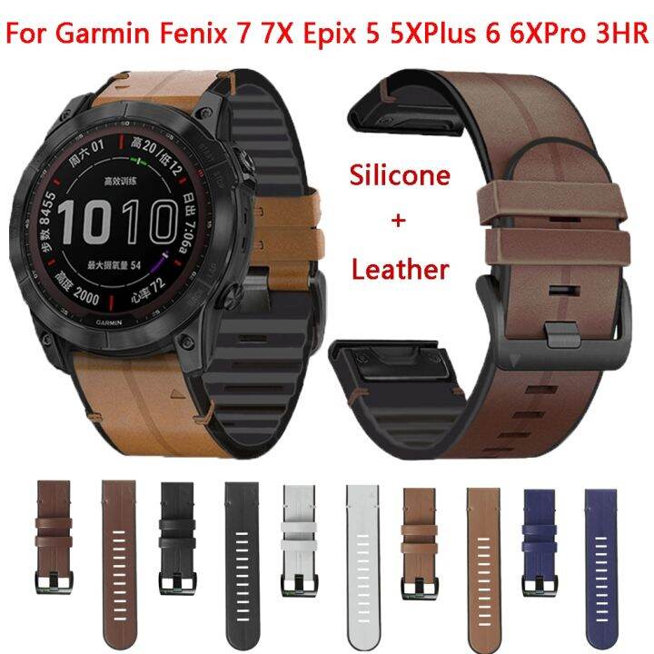 Silicone Leather Wrist Band For Garmin Fenix 6 6X Pro 7 7X 5 5X Plus ...