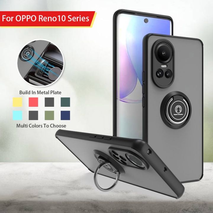 สำหรับ-oppo-reno10-reno-10-pro-10pro-reno10pro-5g-2023เคสใส่โทรศัพท์ฝาหลังเคสกันกระแทกมือถือขาตั้งห่วงยึดผิวด้านโปร่งใสกรอบขอบนุ่ม