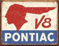 ผลิตในสหรัฐตกแต่งผนังโลหะแนววินเทจสำหรับป้ายดีบุกรถ Pontiac V