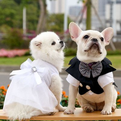 Pet Dog Suit couple Elegant Barbie Wedding Dress Big Bow Princess Dress Cute Pet Clothing For Cat vest Clothes Small Skirts~3XL Dresses