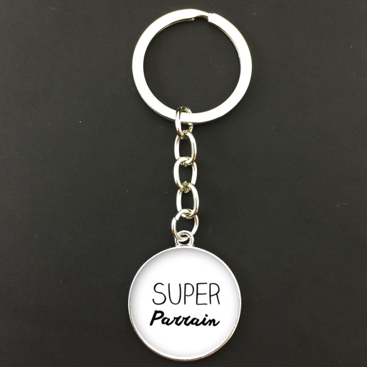 yf-fashion-super-parrain-round-pattern-keychain-glass-godfather-jewelry