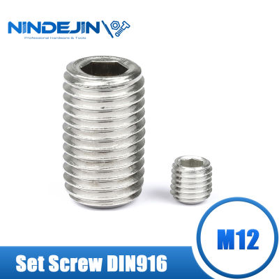 NINDEJIN 2/5Pcs ซ็อกเก็ตหกเหลี่ยมชุดหัวสกรู Point สแตนเลส M12 Headless Hexagon Socket Grub Screw DIN916