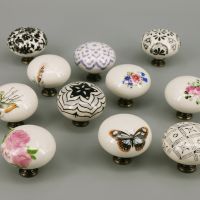 1PC Vintage Furniture handle Printed Ceramic Cabinet Knobs Drawer Pulls Cupboard Wardrobe Door Handle