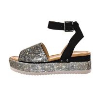 Platform sandals Wedges Womens 2023 Trend Shoes Summer Woman Elegant Heels Fashion Party Dress Stylish Girls Black Rhinestone