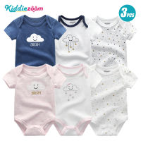 Kiddiezoom 3 ชิ้นเด็กทารกแขนสั้น Romper รูปแบบเมฆเสื้อผ้านุ่มสบายทารก jumpsuit ผ้าฝ้าย 0-12 Months