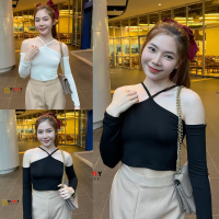 ?MesubShop? ครอปเรย่อน ปาดไหล่ ครอปแขนยาว เปิดไหล่ เสื้อสายไขว้คอ รัดรูป?งานตามหาน้า? รุ่นนี้ผ้าเรย่อนค่ะ รุ่น D23