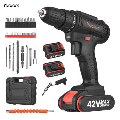 Cordless Screwdriver Yuclam Electric Screwdriver Two-Speed Drill with L-ED Light 25+1 Torque Flexible Shaft 3/8 I-nch Chuck 50Nm Power Screwdriver for Furniture Assembly Home DIY Project,1/2 B-atteries(Optional)