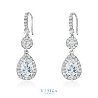 Neriza Jewelry/ต่างหูเพชรสังเคราะห์ ประกายไฟเทียบเท่าเพชรแท้ จัดส่งฟรีพร้อมกล่อง NE054